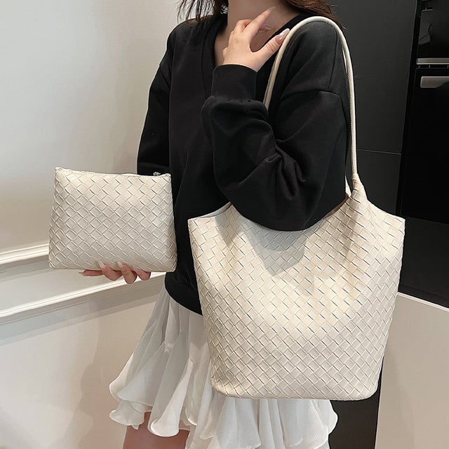 ミニバック付き×メッシュ編みトートバッグ レディース バッグ （オフホワイト）