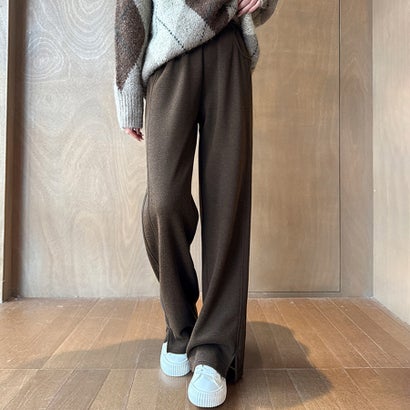 ドゥー ベル Doux Belle 裏起毛ルーズストレートパンツ レディース パンツ （ダークブラウン）｜詳細画像