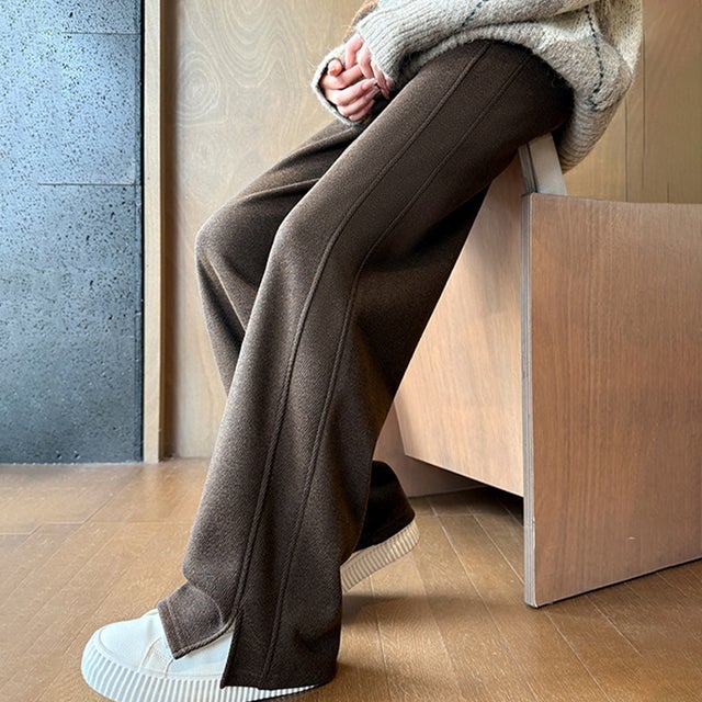 裏起毛ルーズストレートパンツ レディース パンツ （ダークブラウン）