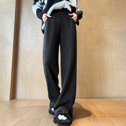 ドゥー ベル Doux Belle 裏起毛ルーズストレートパンツ レディース パンツ （チャコールグレー）｜詳細画像