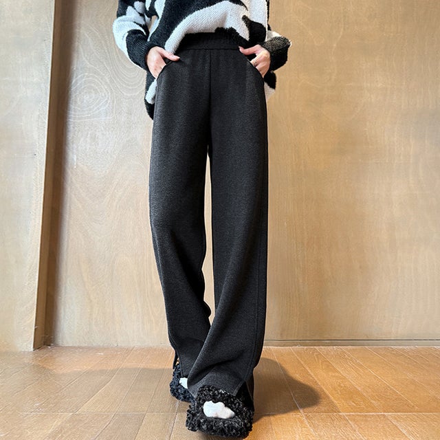 裏起毛ルーズストレートパンツ レディース パンツ （チャコールグレー）