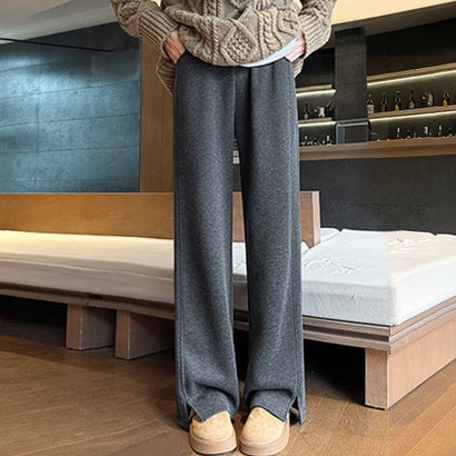 ドゥー ベル Doux Belle 裏起毛ルーズストレートパンツ レディース パンツ （ダークグレー）｜詳細画像
