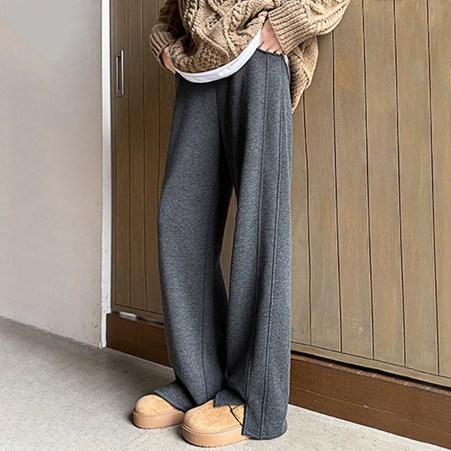 裏起毛ルーズストレートパンツ レディース パンツ （ダークグレー）
