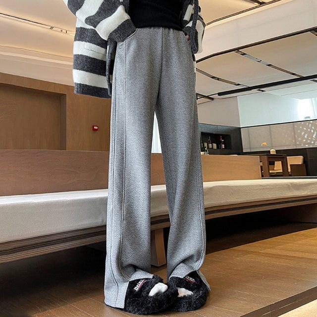 裏起毛ルーズストレートパンツ レディース パンツ （ライトグレー）