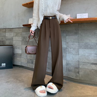 ドゥー ベル Doux Belle タック入りワイドパンツ レディース パンツ （ダークブラウン）｜詳細画像