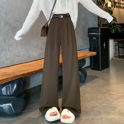 ドゥー ベル Doux Belle タック入りワイドパンツ レディース パンツ （ダークブラウン）｜詳細画像