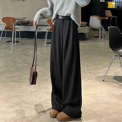 ドゥー ベル Doux Belle タック入りワイドパンツ レディース パンツ （ダークグレー）｜詳細画像