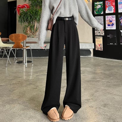 ドゥー ベル Doux Belle タック入りワイドパンツ レディース パンツ （ダークグレー）｜詳細画像