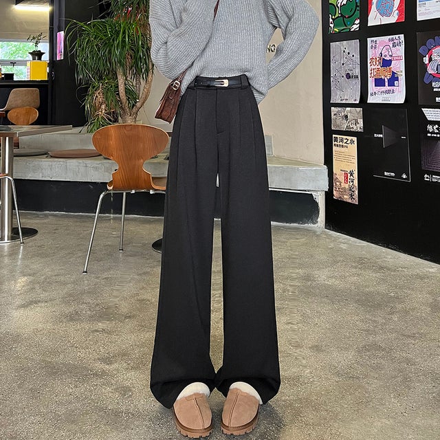 タック入りワイドパンツ レディース パンツ （ダークグレー）