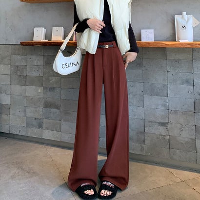 ドゥー ベル Doux Belle タック入りワイドパンツ レディース パンツ （ワインレッド）｜詳細画像