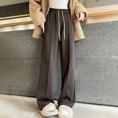 裏起毛ストレートパンツ レディース パンツ （ダークブラウン）｜詳細画像