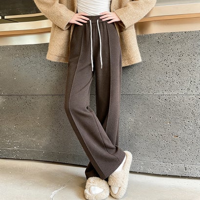 裏起毛ストレートパンツ レディース パンツ （ダークブラウン）｜詳細画像