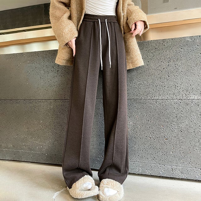 裏起毛ストレートパンツ レディース パンツ （ダークブラウン）