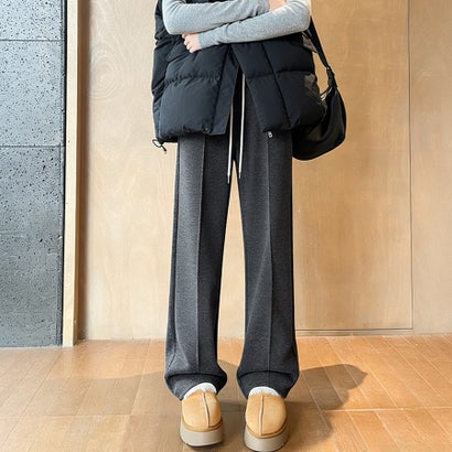 裏起毛ストレートパンツ レディース パンツ （ダークグレー）｜詳細画像
