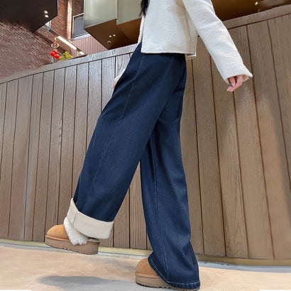 ドゥー ベル Doux Belle 裏起毛あったかワイドパンツ レディース パンツ （ネイビー）｜詳細画像