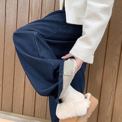 ドゥー ベル Doux Belle 裏起毛あったかワイドパンツ レディース パンツ （ネイビー）｜詳細画像