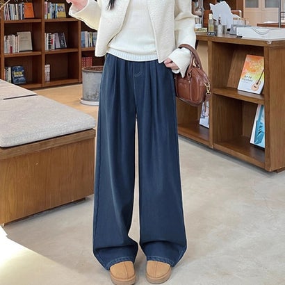 ドゥー ベル Doux Belle 裏起毛あったかワイドパンツ レディース パンツ （ネイビー）｜詳細画像