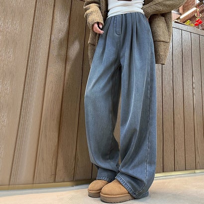 ドゥー ベル Doux Belle 裏起毛あったかワイドパンツ レディース パンツ （ライトブルー）｜詳細画像