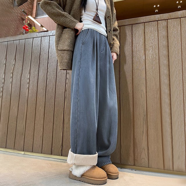 裏起毛あったかワイドパンツ レディース パンツ （ライトブルー）