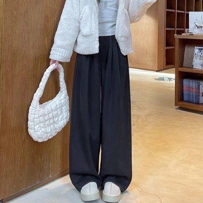 ドゥー ベル Doux Belle 裏起毛あったかワイドパンツ レディース パンツ （ブラック）｜詳細画像