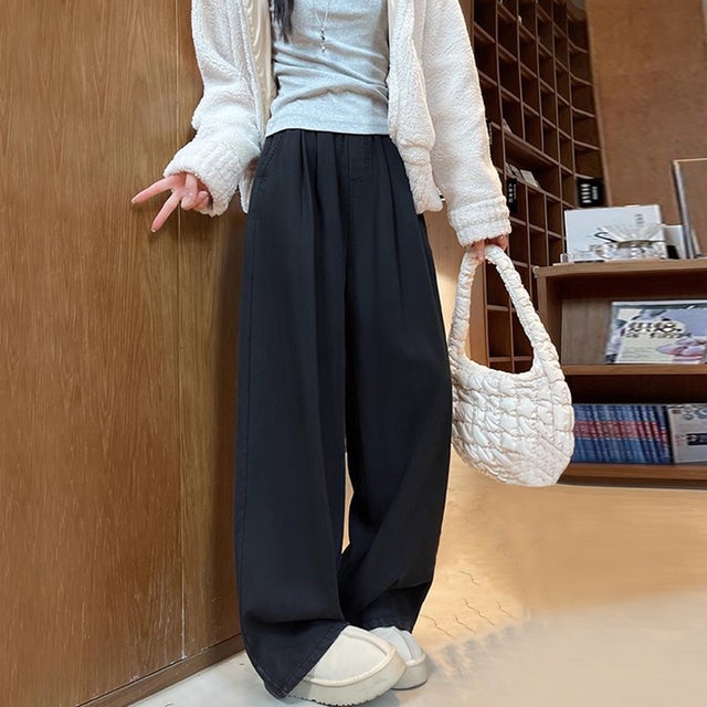 裏起毛あったかワイドパンツ レディース パンツ （ブラック）