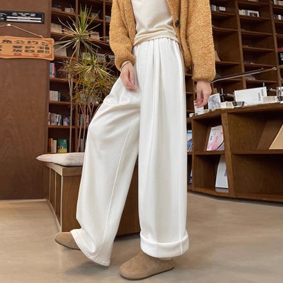 ドゥー ベル Doux Belle 裏起毛あったかワイドパンツ レディース パンツ （オフホワイト）｜詳細画像