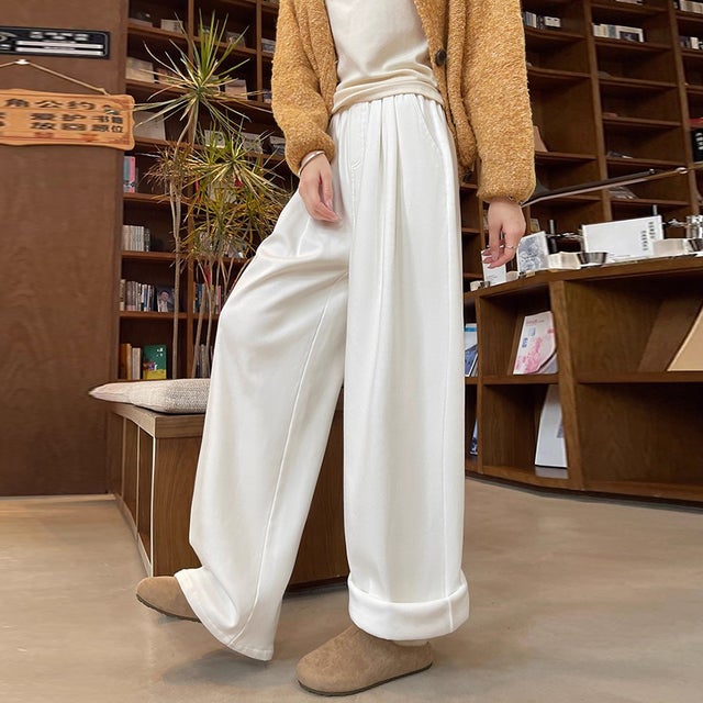 裏起毛あったかワイドパンツ レディース パンツ （オフホワイト）