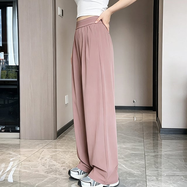 ウエスト配色リラックスワイドパンツ レディース ボトムス （ピンク）