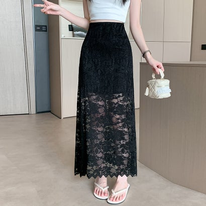 ドゥー ベル Doux Belle レース×スカラップヘムスカート レディース スカート （ブラック）｜詳細画像