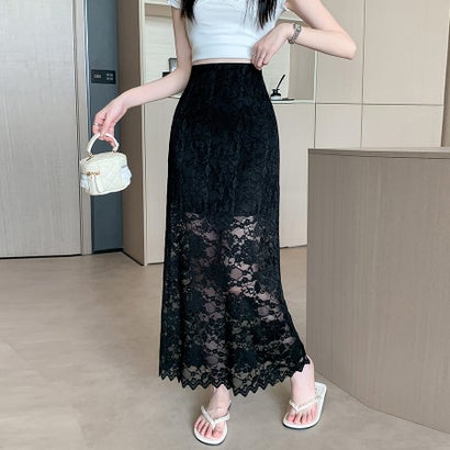 ドゥー ベル Doux Belle レース×スカラップヘムスカート レディース スカート （ブラック）｜詳細画像