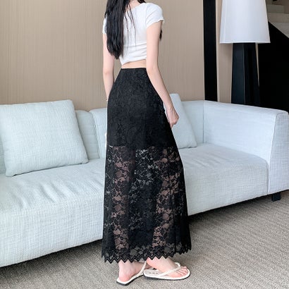 ドゥー ベル Doux Belle レース×スカラップヘムスカート レディース スカート （ブラック）｜詳細画像