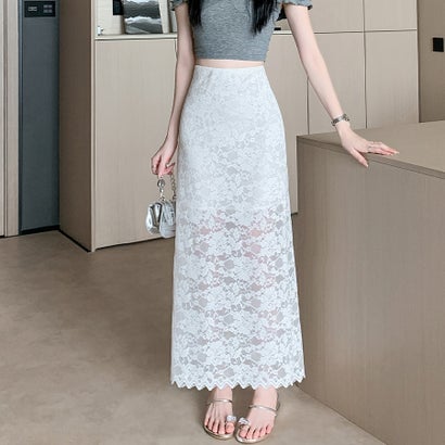 ドゥー ベル Doux Belle レース×スカラップヘムスカート レディース スカート （ホワイト）｜詳細画像