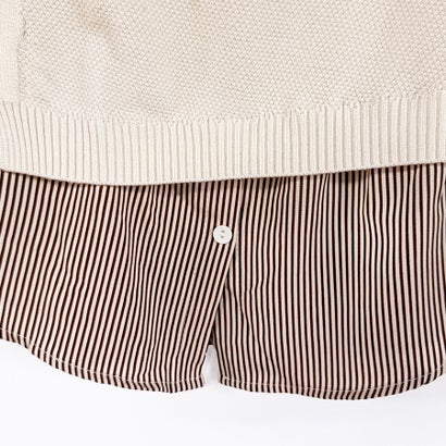 ドゥー ベル Doux Belle ストライプシャツドッキングサイドボタン長袖ニットトップス レディース トップス （ネイビー）｜詳細画像