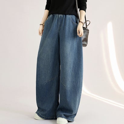 イージーコクーンワイドデニムパンツ レディース ボトムス （ブルー）｜詳細画像