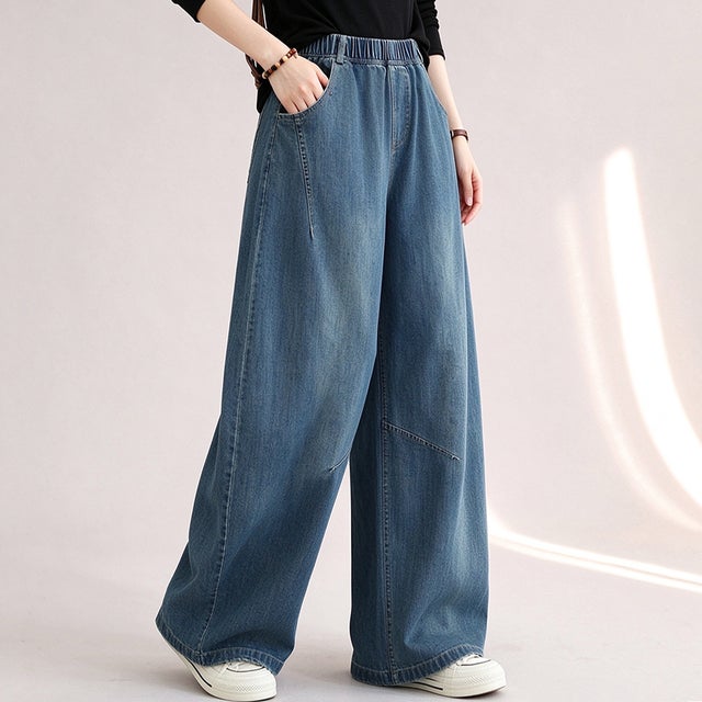 イージーコクーンワイドデニムパンツ レディース ボトムス （ブルー）