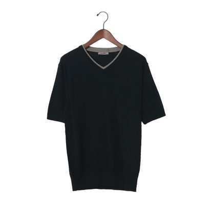 ドゥクラッセ DoCLASSE ドライタッチランダムボーダーVネックTシャツ （ネイビー）｜詳細画像
