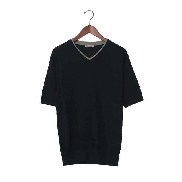 ドライタッチランダムボーダーVネックTシャツ （ネイビー）