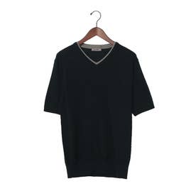 ドライタッチランダムボーダーVネックTシャツ （ネイビー）