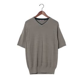 ドライタッチランダムボーダーVネックTシャツ （グレー）