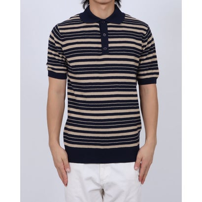 ドライコットンニットPOLOボーダー （ベージュXネイビー）｜詳細画像