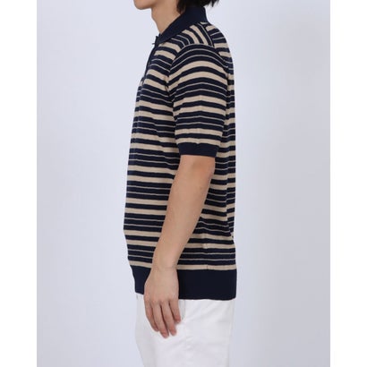 ドライコットンニットPOLOボーダー （ベージュXネイビー）｜詳細画像