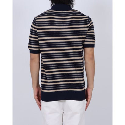 ドライコットンニットPOLOボーダー （ベージュXネイビー）｜詳細画像