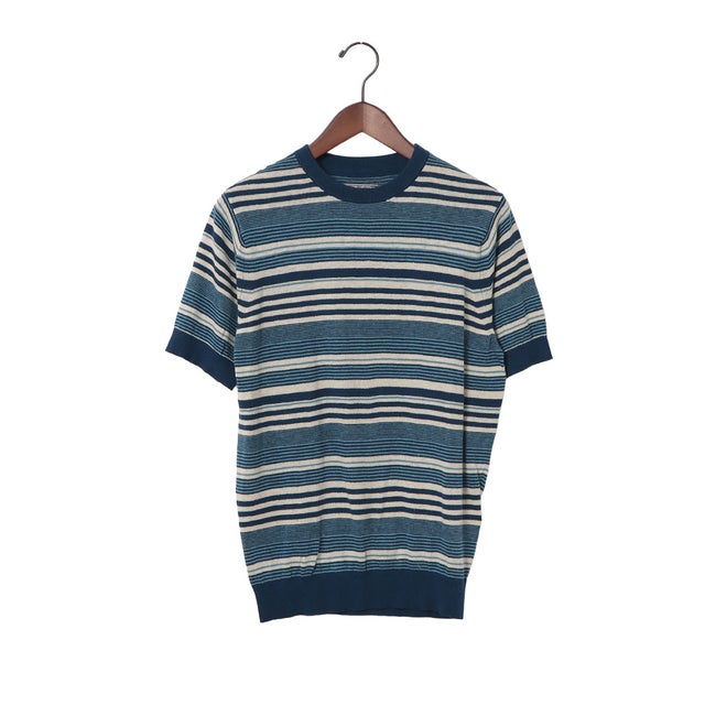 リネンコットン マルチボーダーTシャツ （ネイビーマルチ）