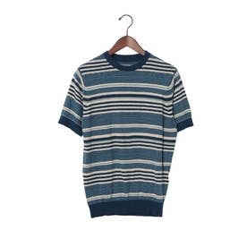 リネンコットン マルチボーダーTシャツ （ネイビーマルチ）