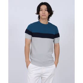 ドライコットンニットパネルボーダーT （ブルー・パターン）