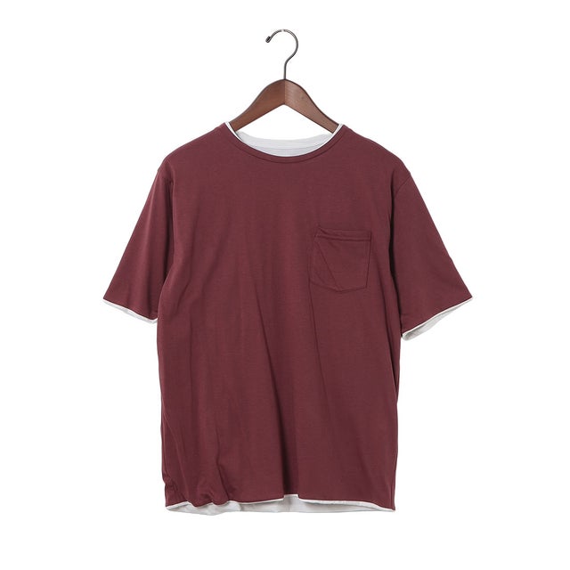 WレイヤークルーTシャツ （ボルドー）