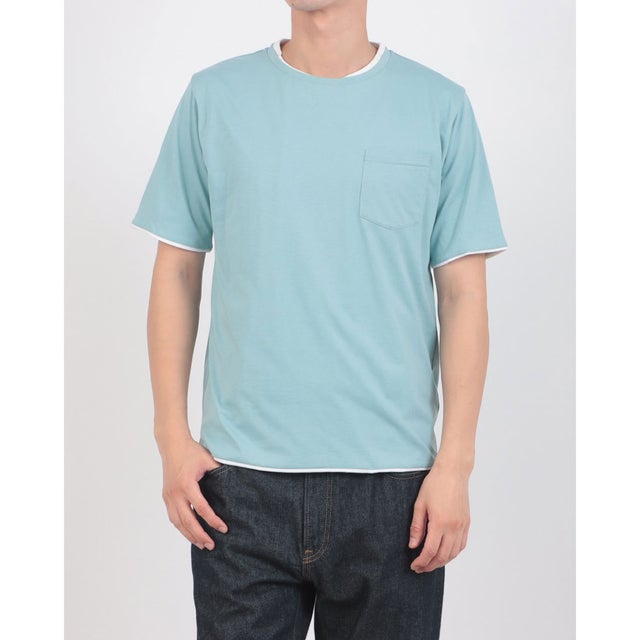 WレイヤークルーTシャツ （サックス）