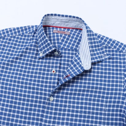 ・ナチュラルオックスシャツ半袖ボタンダウン （ネイビーチェック）｜詳細画像