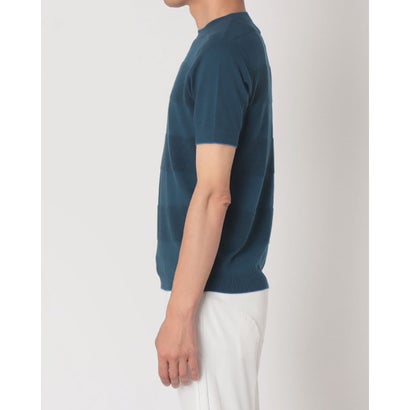 無地ボーダーニットTシャツ （ネイビー）｜詳細画像