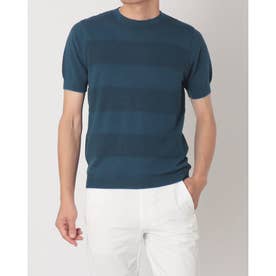 無地ボーダーニットTシャツ （ネイビー）